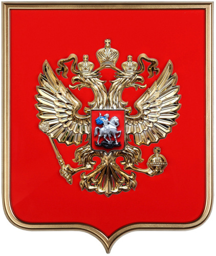 Герб РФ барельеф, размер 42х50 см, щит пластик, металлонапыление, рамка под золото
