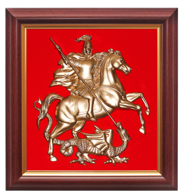 Гербовое панно Москвы 26х28 см, краска, рамка красное дерево